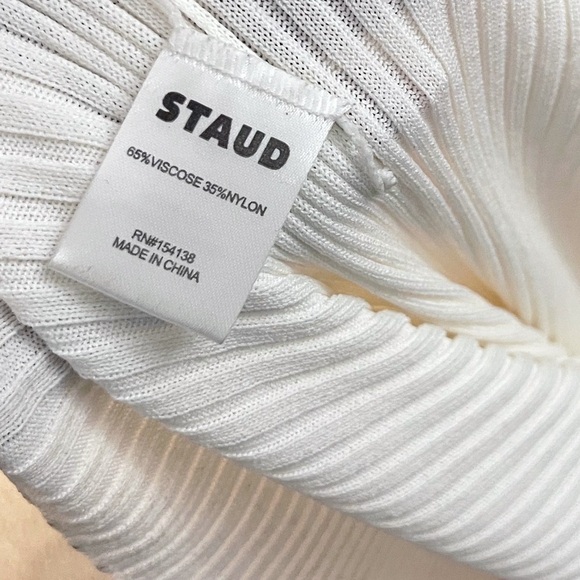 STAUD Shoko Ribbed Knit Long Sleeve Bodycon Dress Colorful Casual Chic - Picture 4 of 6